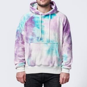 NWOT Spark Paws Unisex Velvet Human Hoodie 90s Retro Medium tie dye Purple Aqua